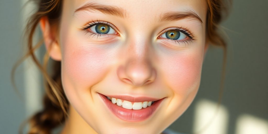 Teenager with glowing, healthy skin.