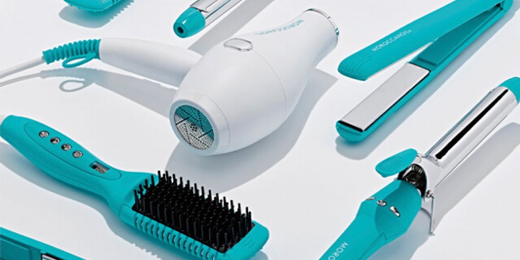 Various hair styling tools displayed on a white background.