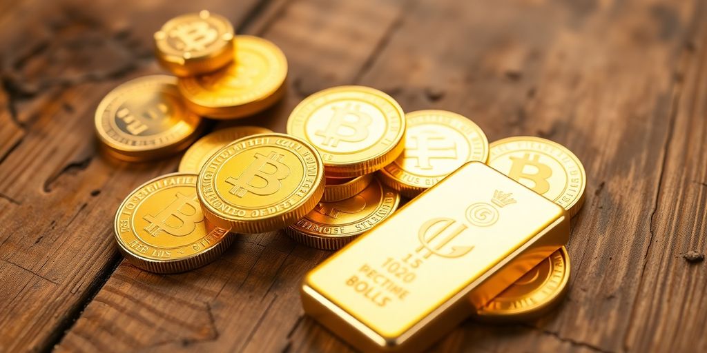 Pièces et lingots d'or sur une surface en bois.