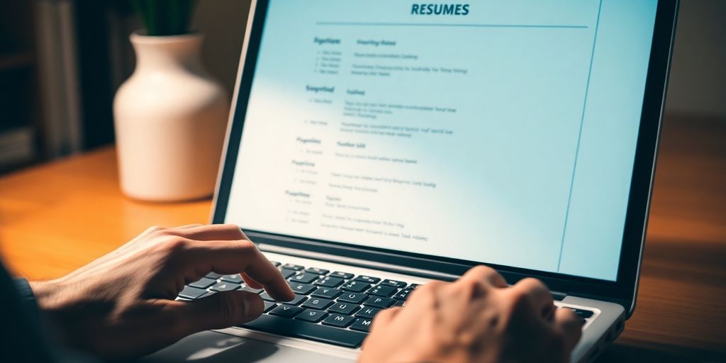 Laptop screen with resume template
