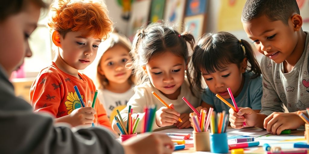 Children painting joyfully.