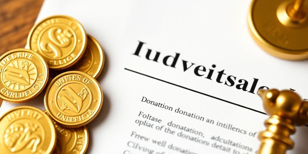 Des pièces d'or et un document légal sur la donation.