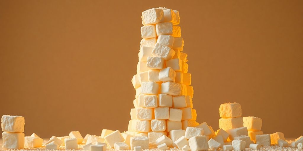 Giant marshmallow tower with building pieces