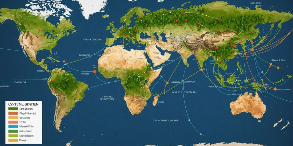 World map with chia seed routes.