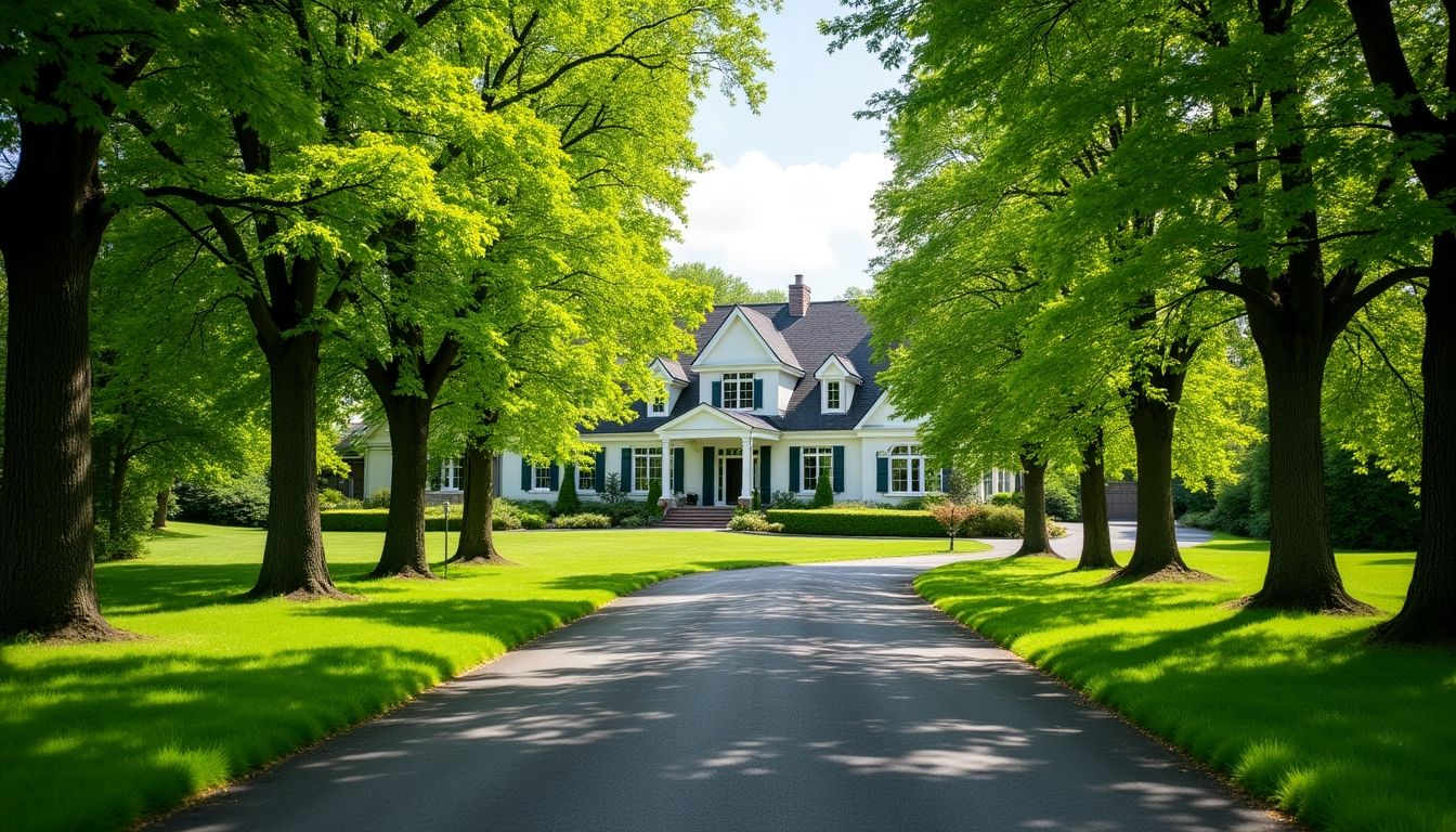Irish house estate with trees along the road.