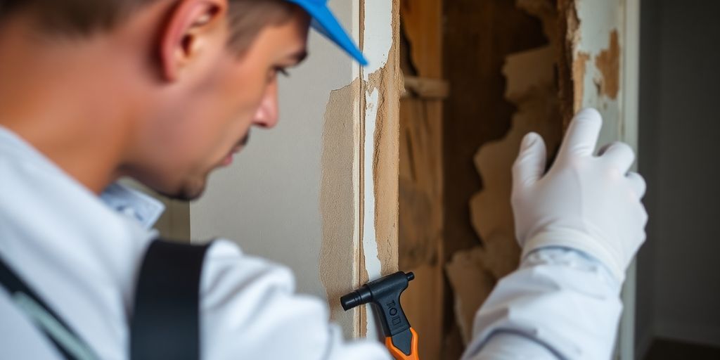 Professional assessing flood damage in a home.