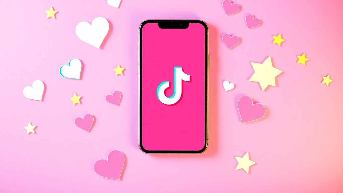Smartphone with TikTok logo and colorful like icons.
