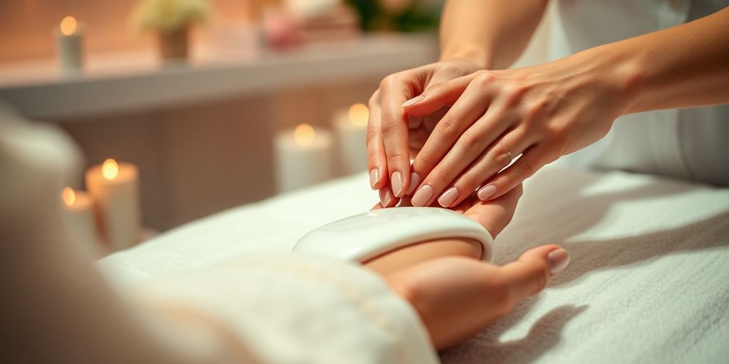 Manicured hands receiving a relaxing hand massage at Aura Appleton West.
