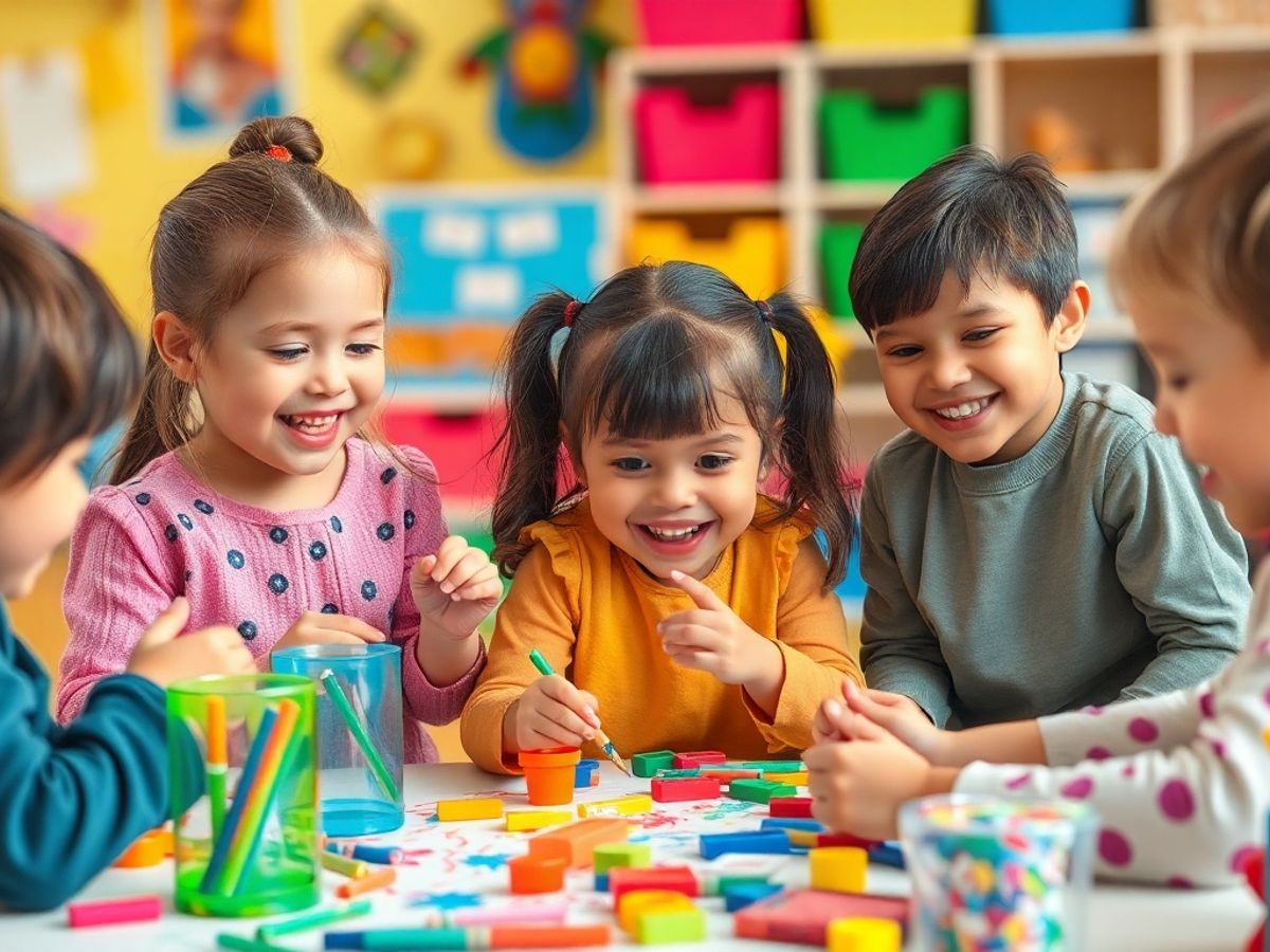 Copii jucându-se și interacționând creativ.