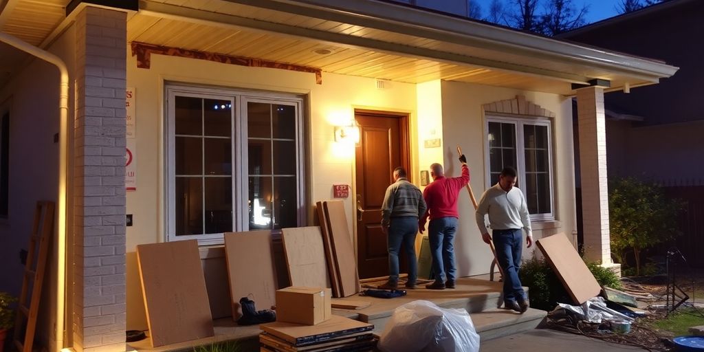 Modern house undergoing exterior renovation work.