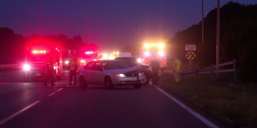 Emergency responders at a crash scene on a highway.
