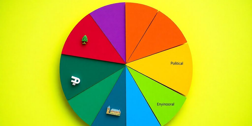 Colorful PESTEL analysis pie chart.