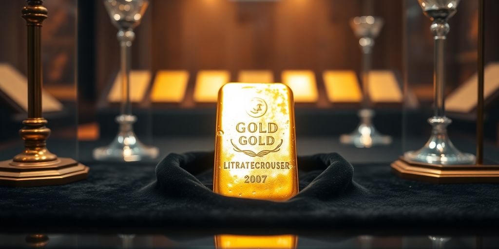Lingot d'or sur un tissu en velours.