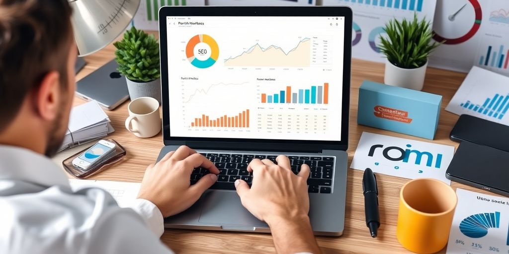 Business person working on website management and SEO tools.