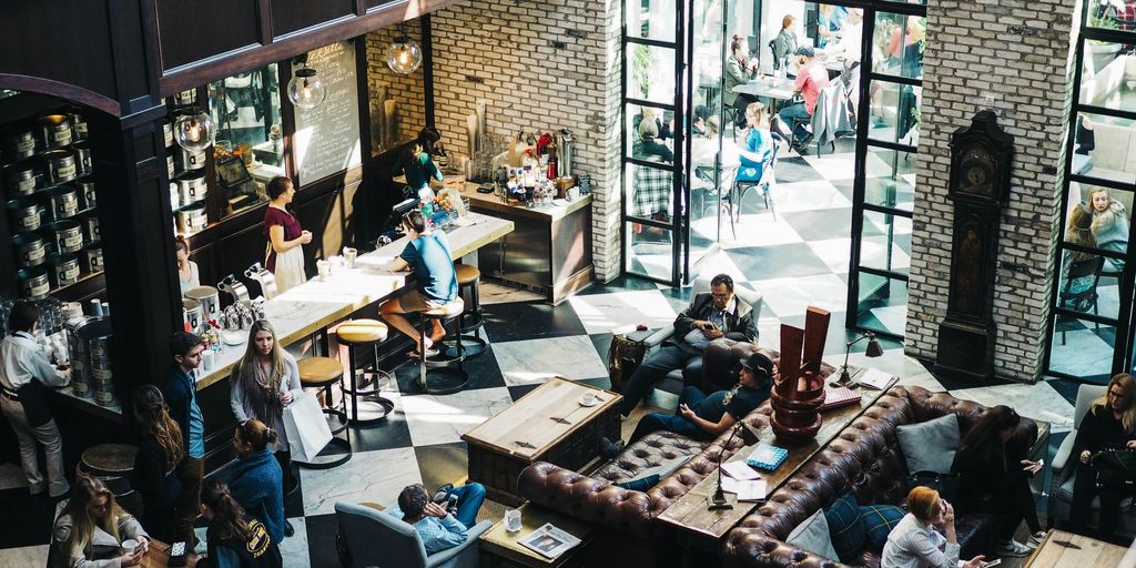 aerial photo of people on bar
