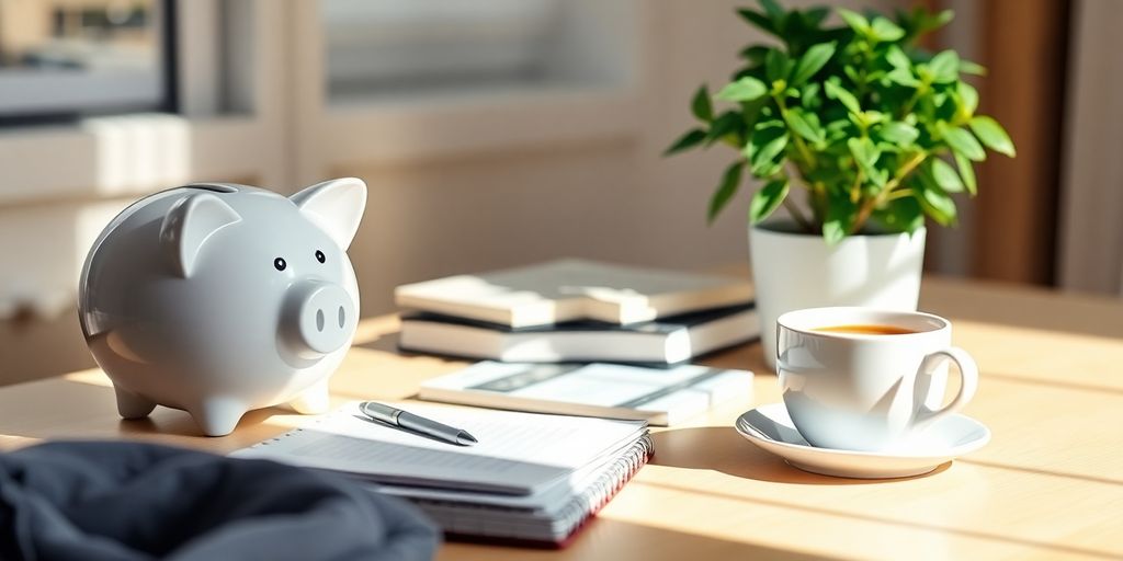 Banco de porquinho em um espaço de trabalho aconchegante.