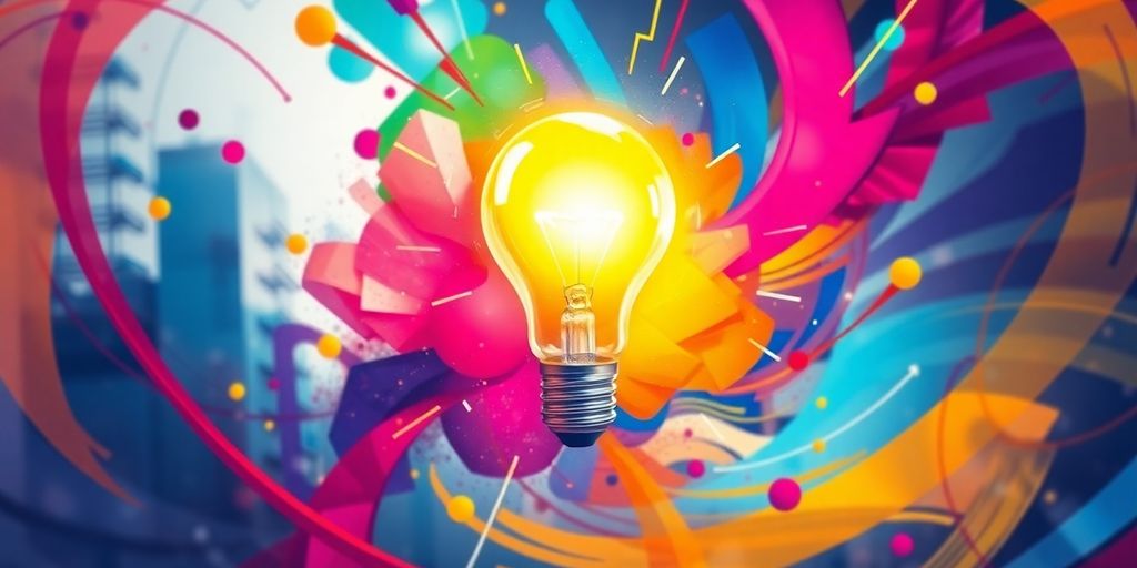 Bright lightbulb illuminating creative social media icons.