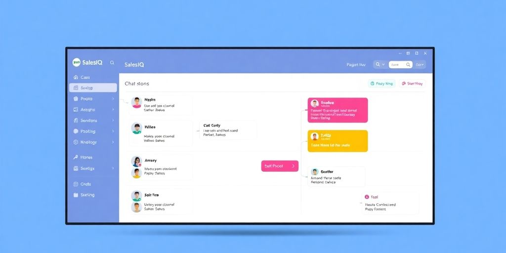 Zoho SalesIQ interface with chat bubbles.