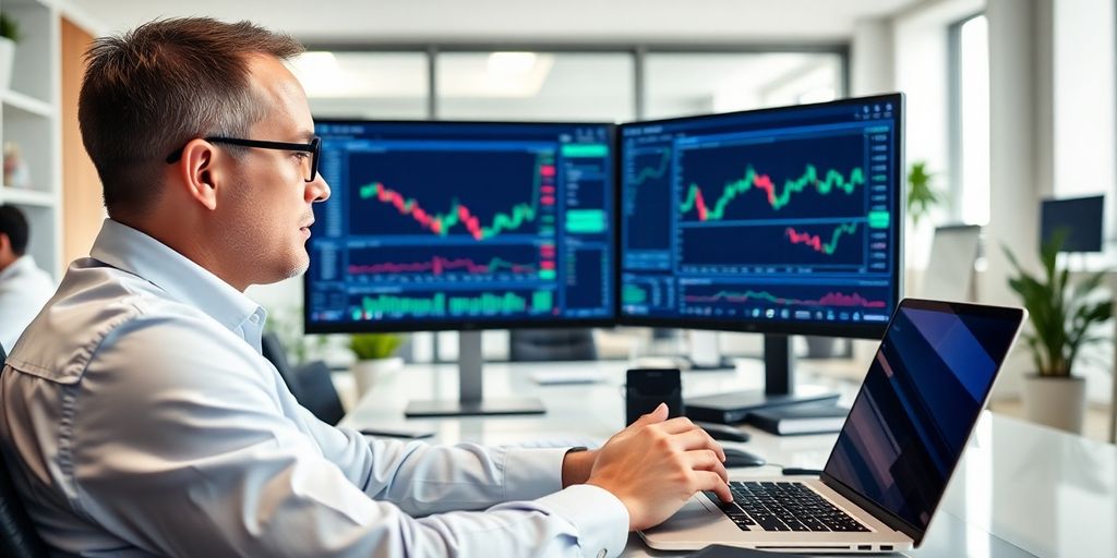 Trader managing risk with Iron Condor strategy in office.