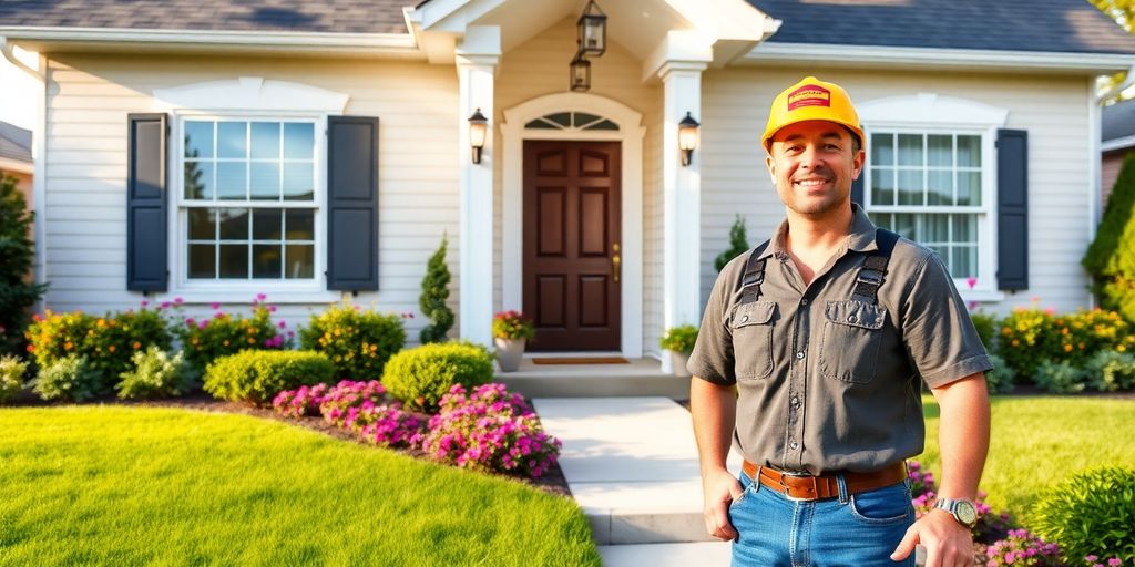 Home exterior with landscaping and professional contractor.