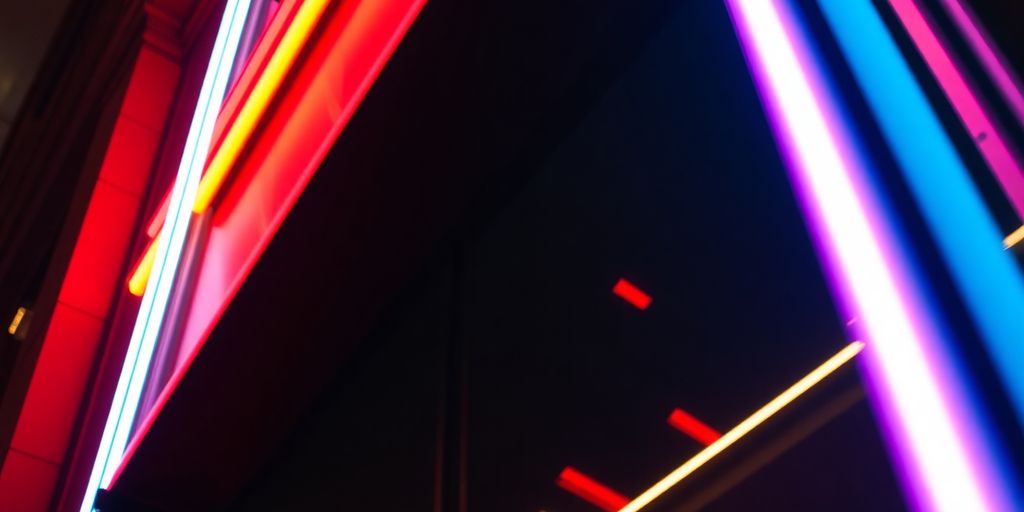 Vibrant neon illuminating a storefront at night.