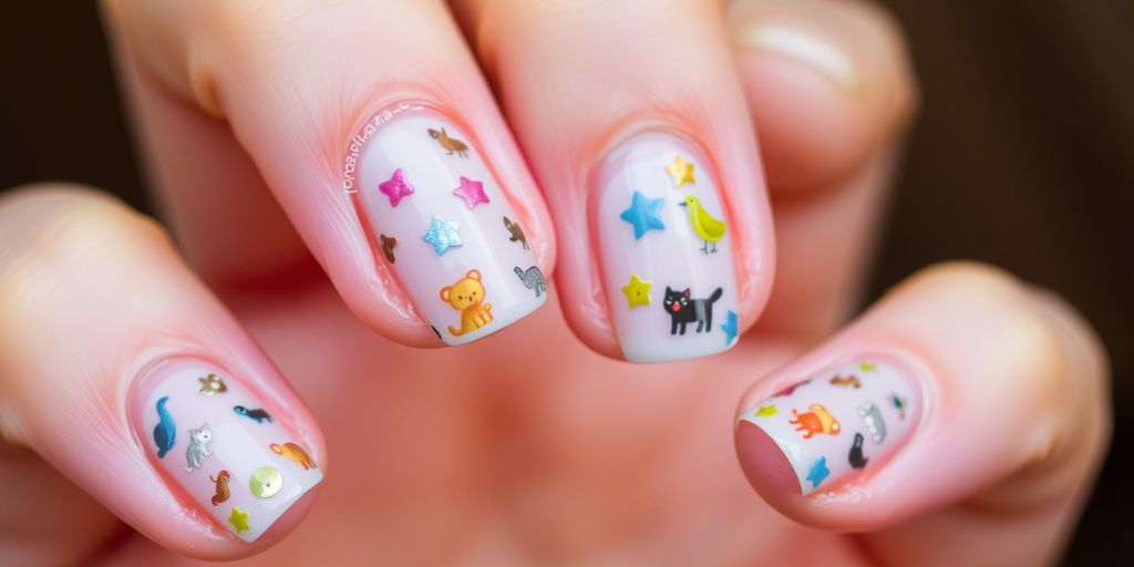 Unhas com adesivos de animais fofos