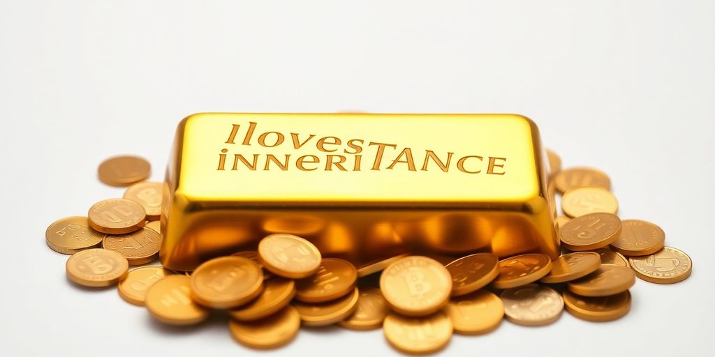 Héritage en or avec lingot et pièces de monnaie.
