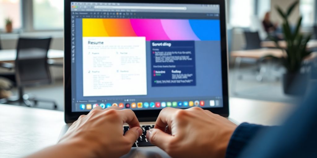 Open laptop displaying a professional resume design.