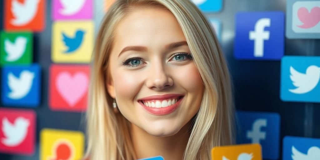 Amanda Bynes smiling with social media icons in background.