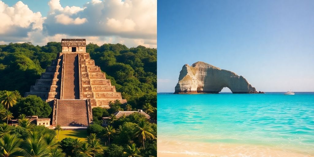 Ancient Mayan ruins meet vibrant Cabo beach scene.