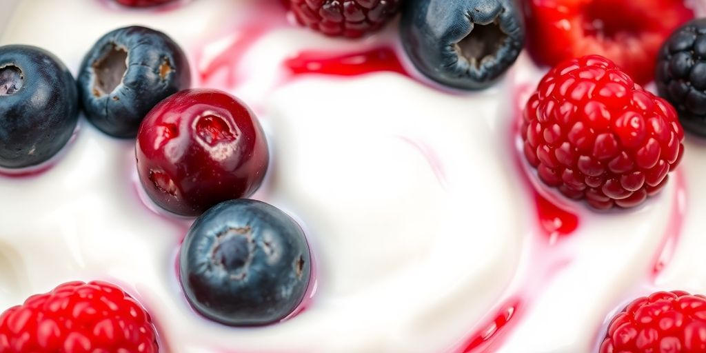 Fresh berries mixed into creamy yogurt.