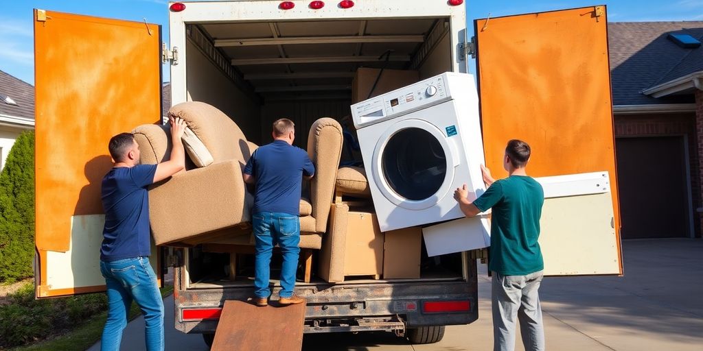 Crew loading old furniture into large truck