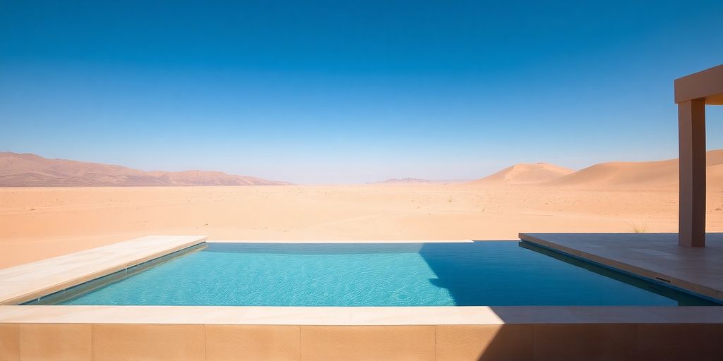 Serene desert landscape with a luxurious spa pool.