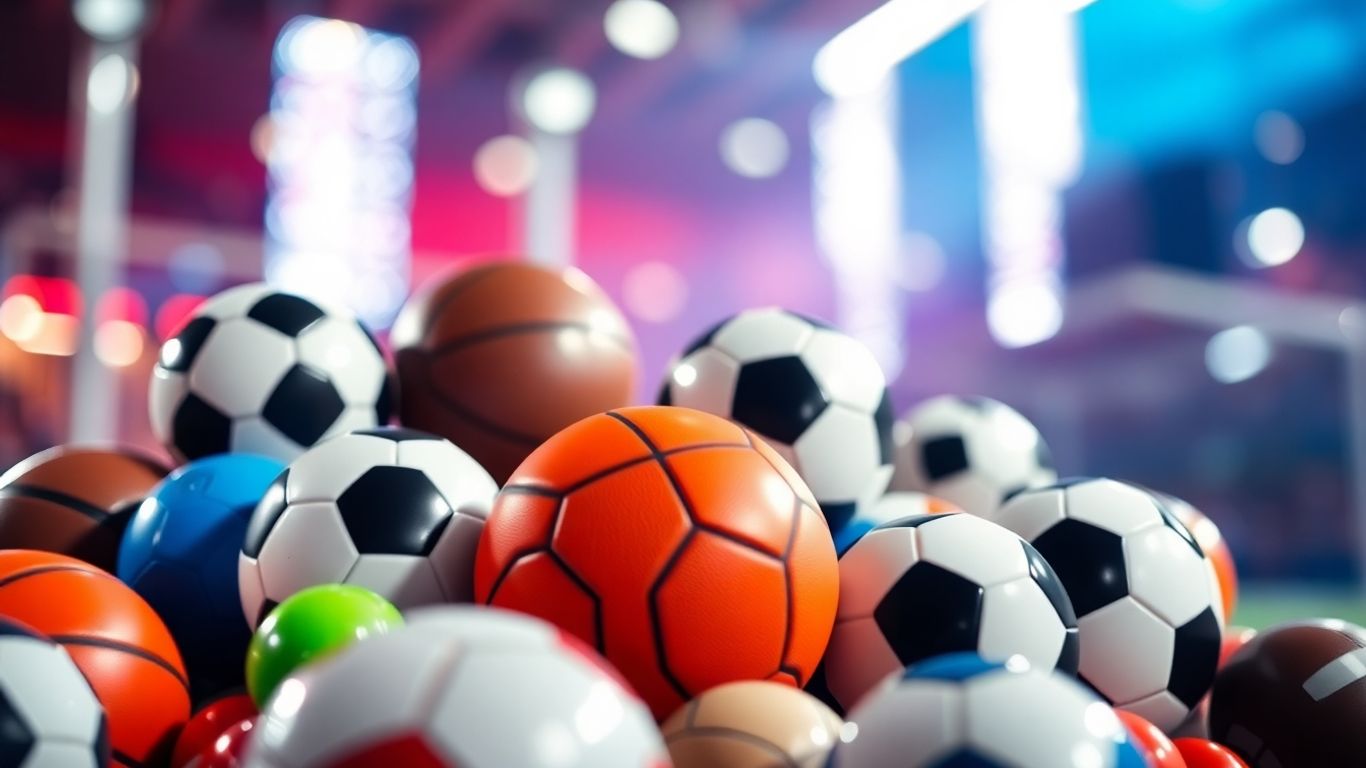 ลูกบอลกีฬาหลากหลายประเภทวางเรียงกัน