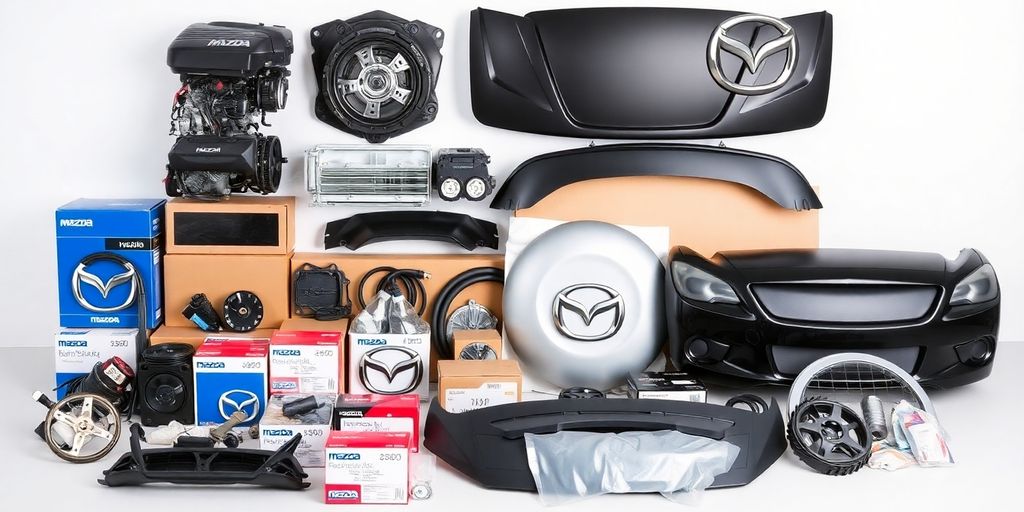 Mazda parts laid out on a clean surface.