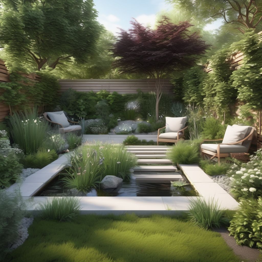 peaceful garden with eco-friendly design elements