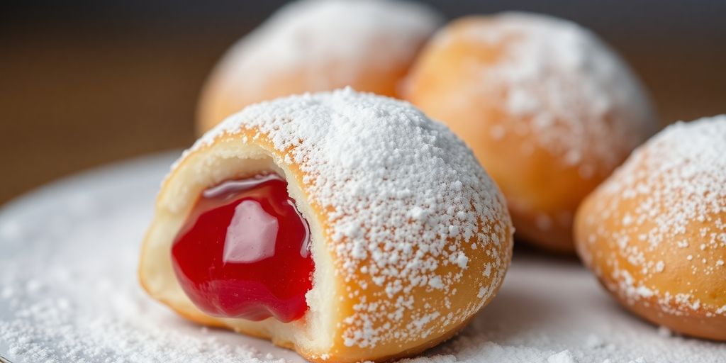Pączki mit Puderzucker und Marmelade