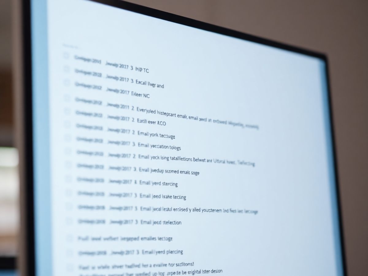 Listă de emailuri curățată pe un ecran luminos.