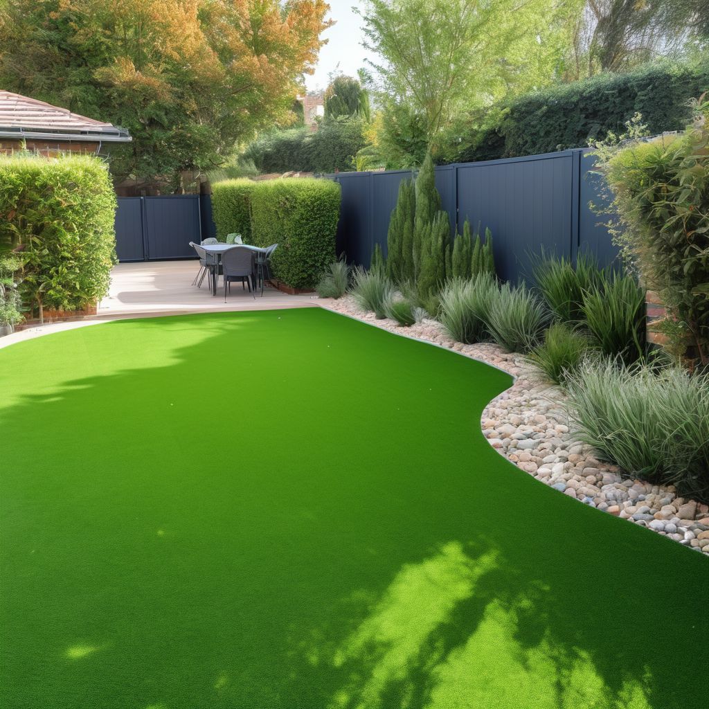 artificial grass in a garden conserving water