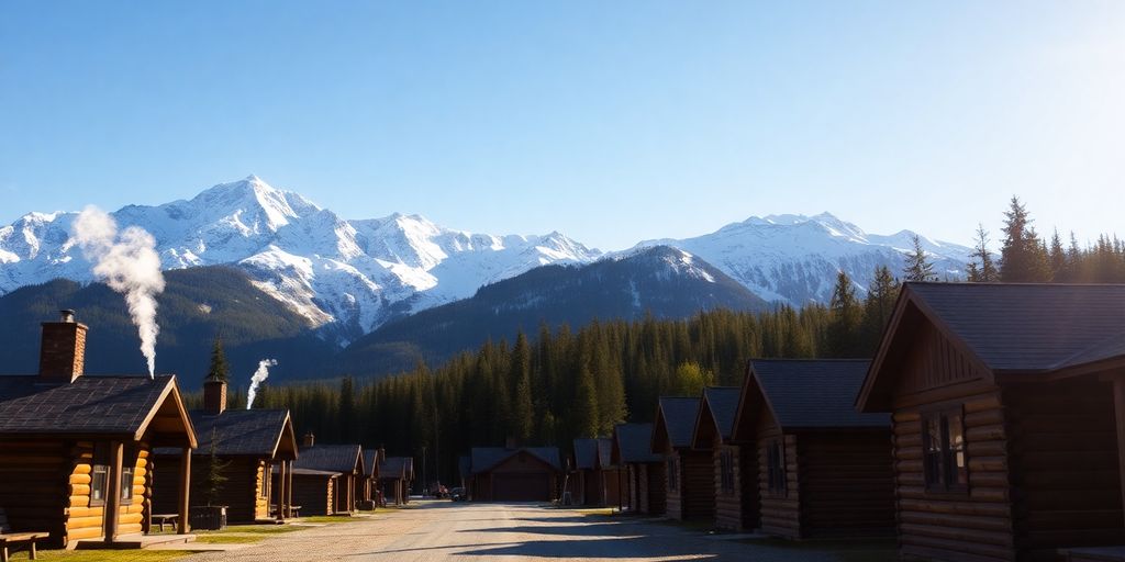 Snow-capped mountains tower over Talkeetna's rustic main street.