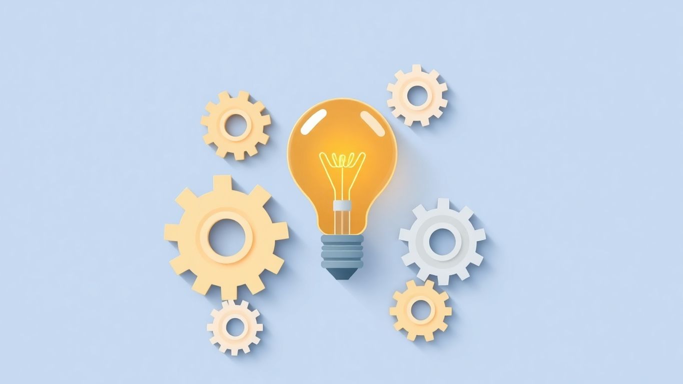 Illustrasjon av en lyspære med gir.