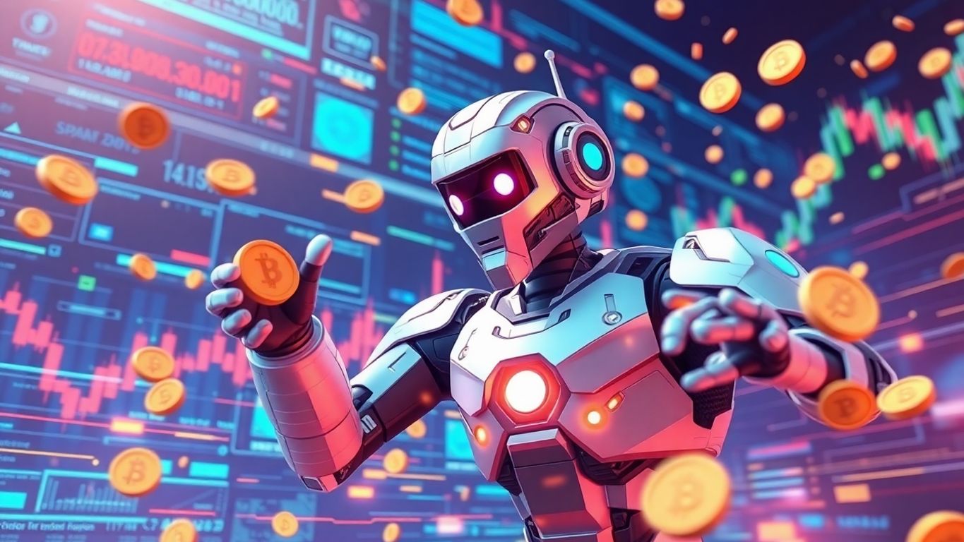 3D illustration of a robot trading on the Solana network.