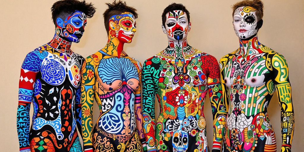 Colorful body painting on human skin with intricate designs.