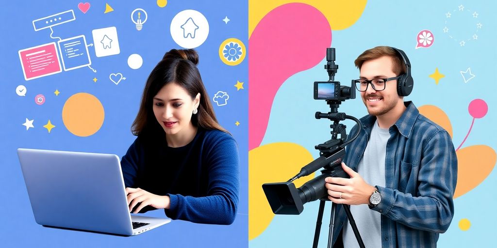 Person blogging and vlogging, illustrating audience interaction.