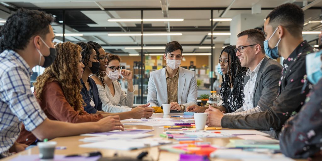 Moderne kontor med profesjonelle som samarbeider.