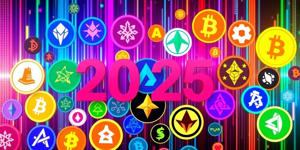Collage of altcoin logos against a digital background.
