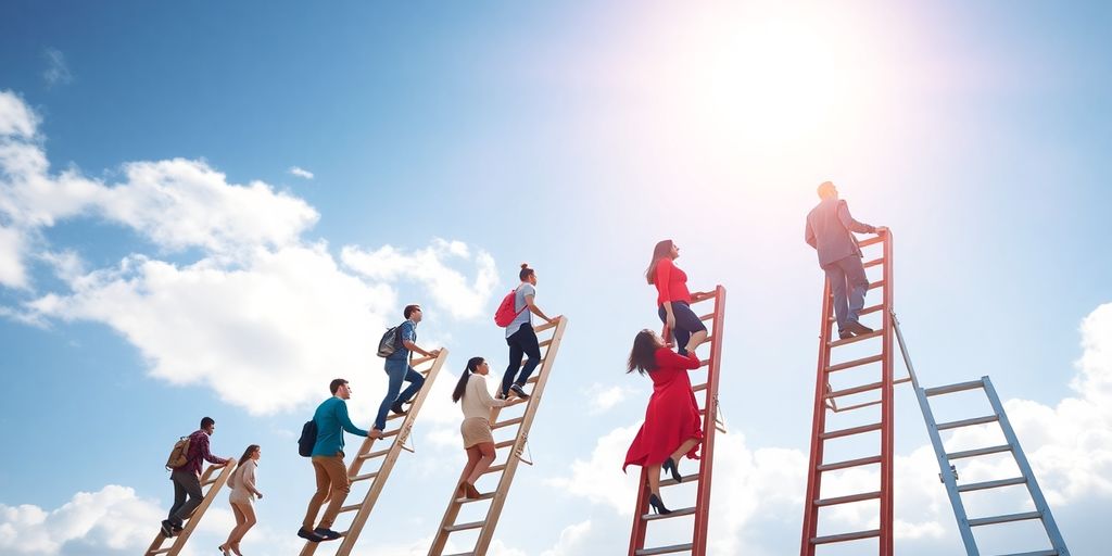 Leaders ascending career ladders.