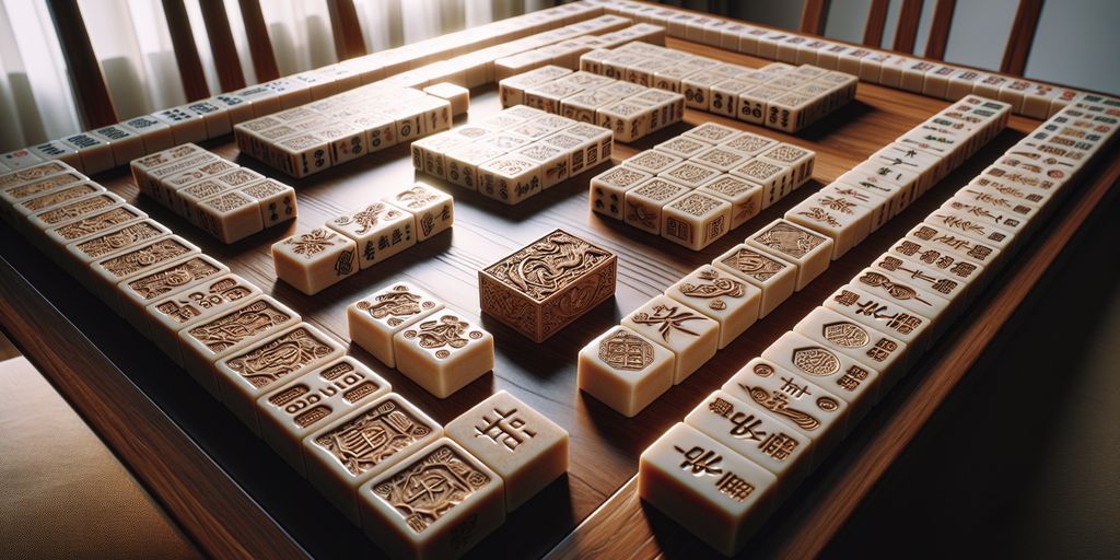 mahjong set tiles on a table