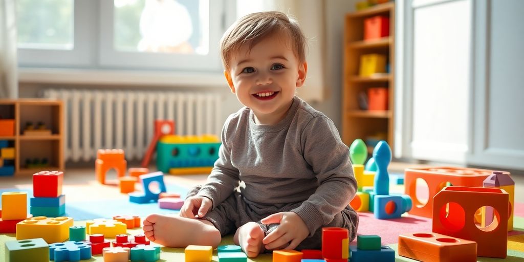 Vierjarige speelt met educatief speelgoed.