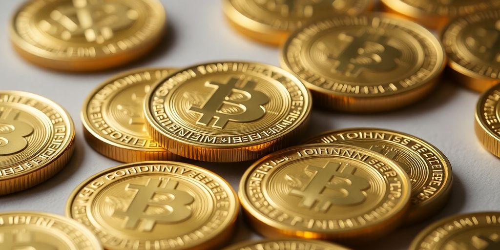 Pièces d'or brillantes sur fond neutre.